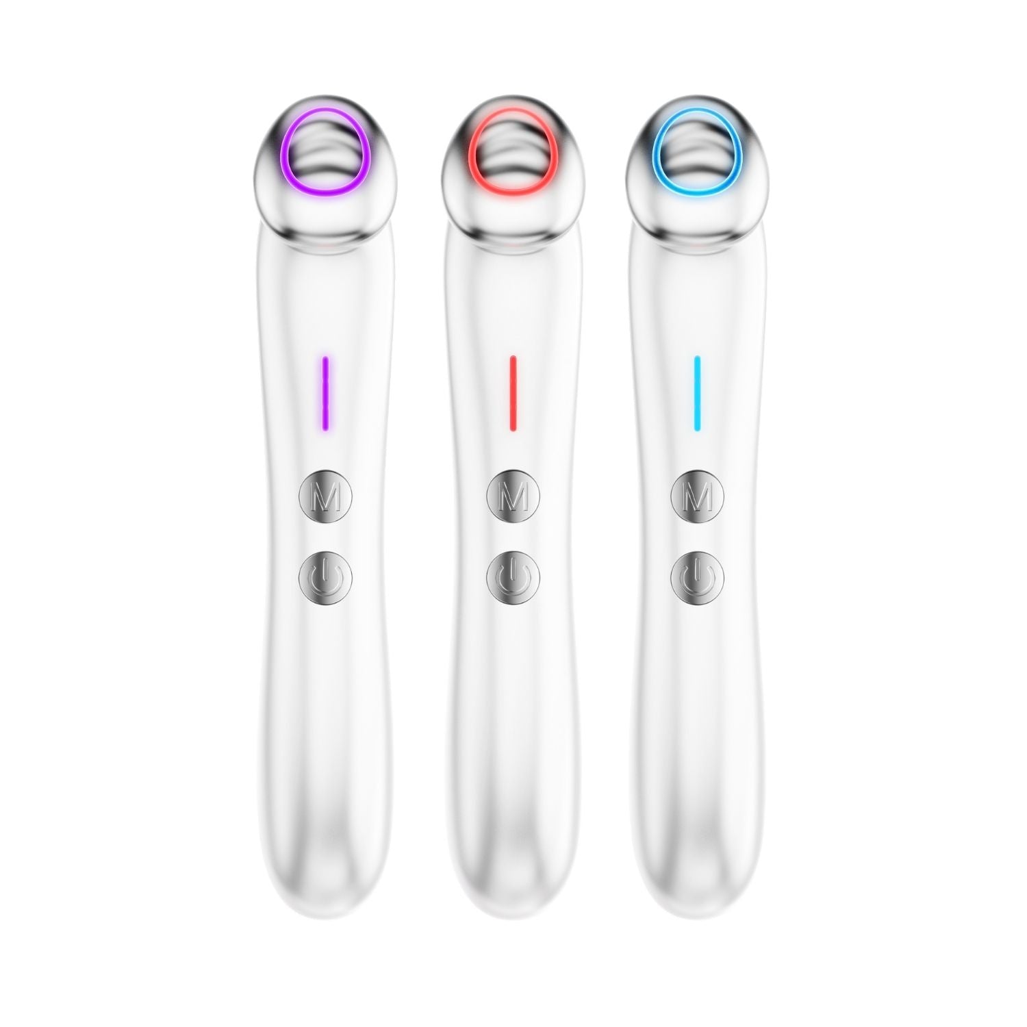 Augenmassagegerät mit Wärme- & Kühlfunktion, silberfarben, LED-Ring in Violett/Rot/Blau