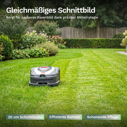 Mähroboter Robolinho 500 Vision, Oberseite mit Display und roten Bedientasten