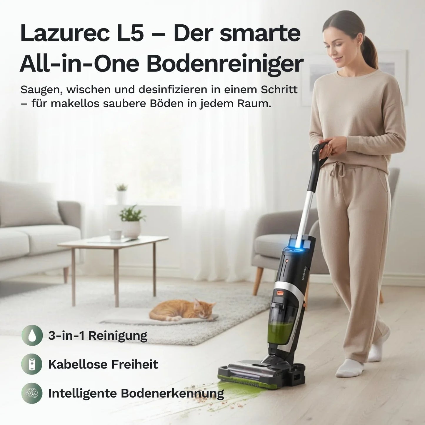 Lazurec L5 – Aspirapolvere senza filo per umido e asciutto con forte potenza di aspirazione