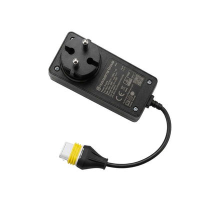 Netzteil mit EU-Stecker und schwarzem Kabel, rechteckiges Gehäuse