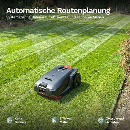 Mähroboter H1 mit seitlichen Messer-/Schutzbereichen und vorn rotem Rand