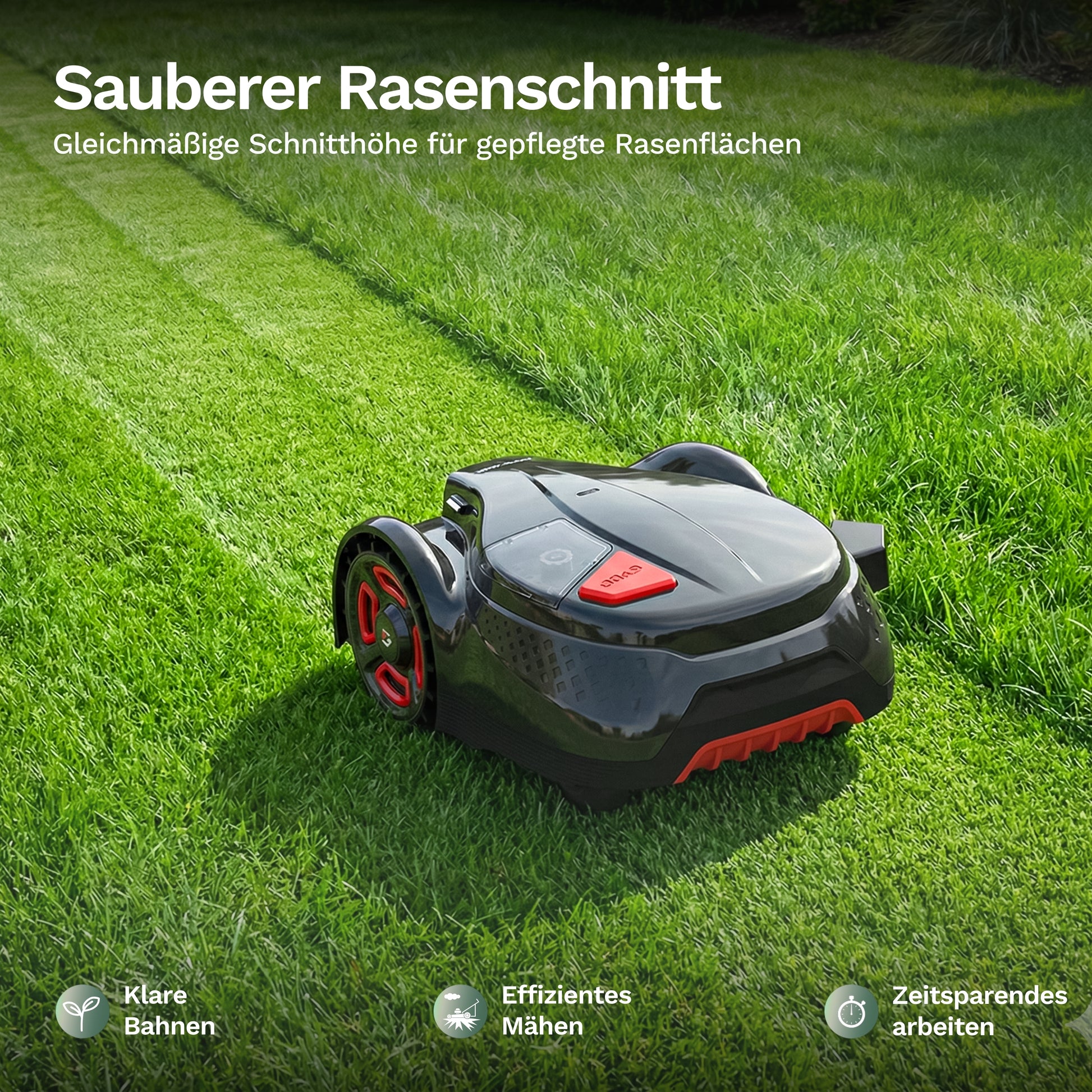 Mähroboter H3+ grau mit rotem Stoßschutz und seitlichen Lüftungsöffnungen