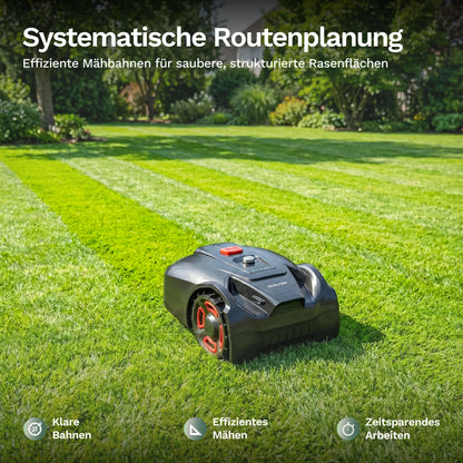 Goalker H3 Mähroboter, schräge Ansicht mit Bedienmodul und grünen Anzeigen