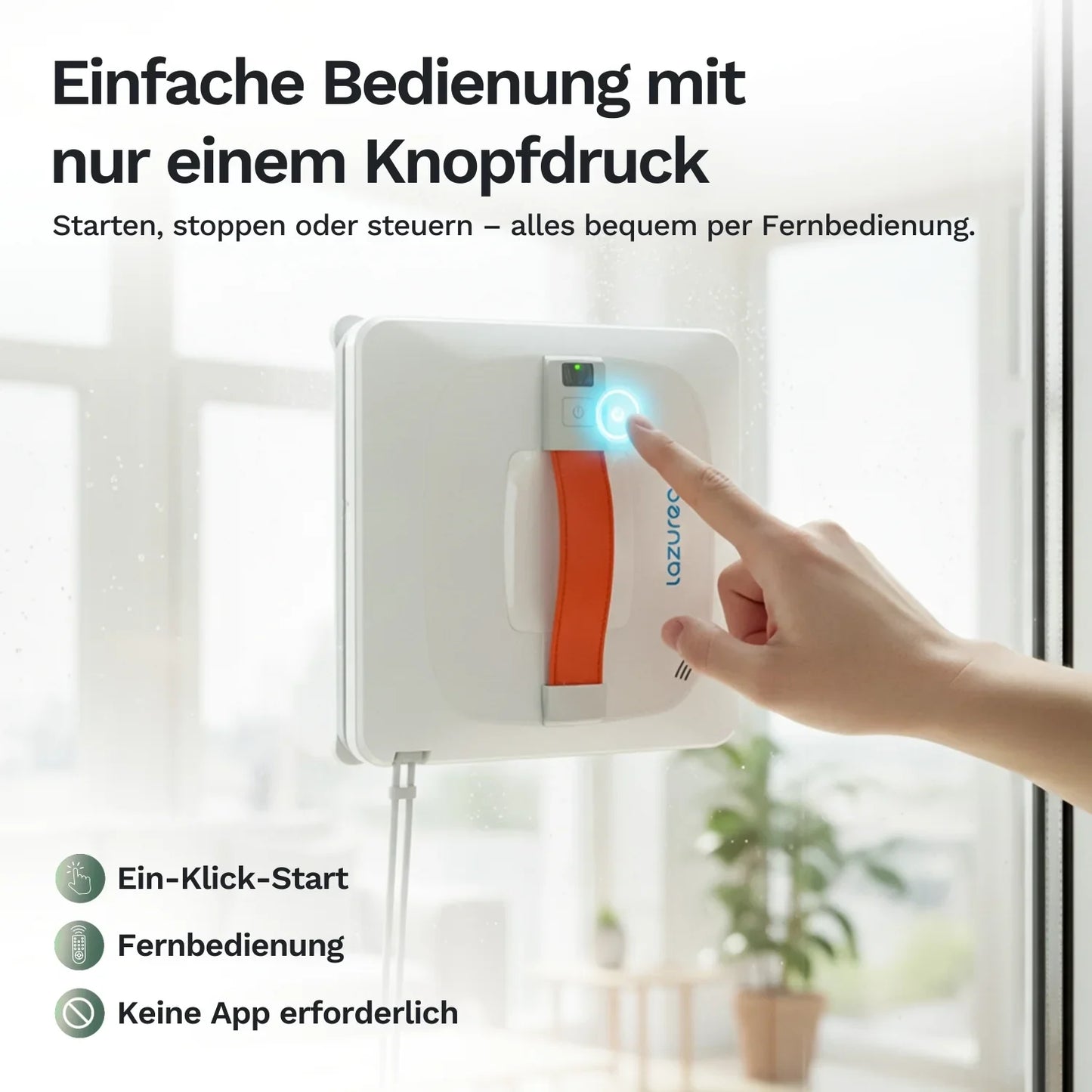 Fensterputzroboter A9 Pro, weißes Gerät mit orangefarbenem Streifen und LED-Taste
