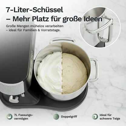 Bakara Mix One: große Edelstahlschüssel mit Teig und Doppeldrehgriff