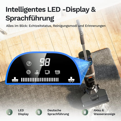 Kabelloser Nass-Trocken-Sauger mit großem LED-Display und Bedientasten