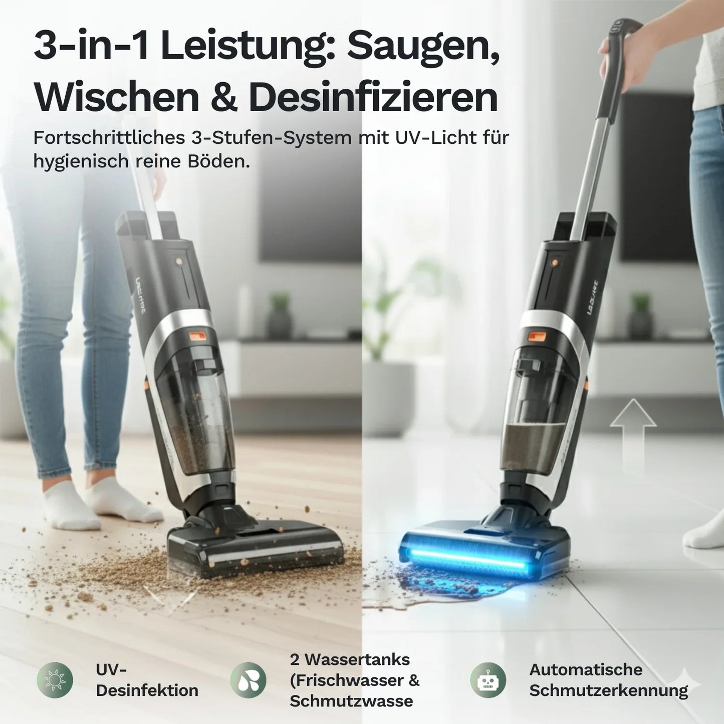 Lazurec L5 – Aspirapolvere senza filo per umido e asciutto con forte potenza di aspirazione
