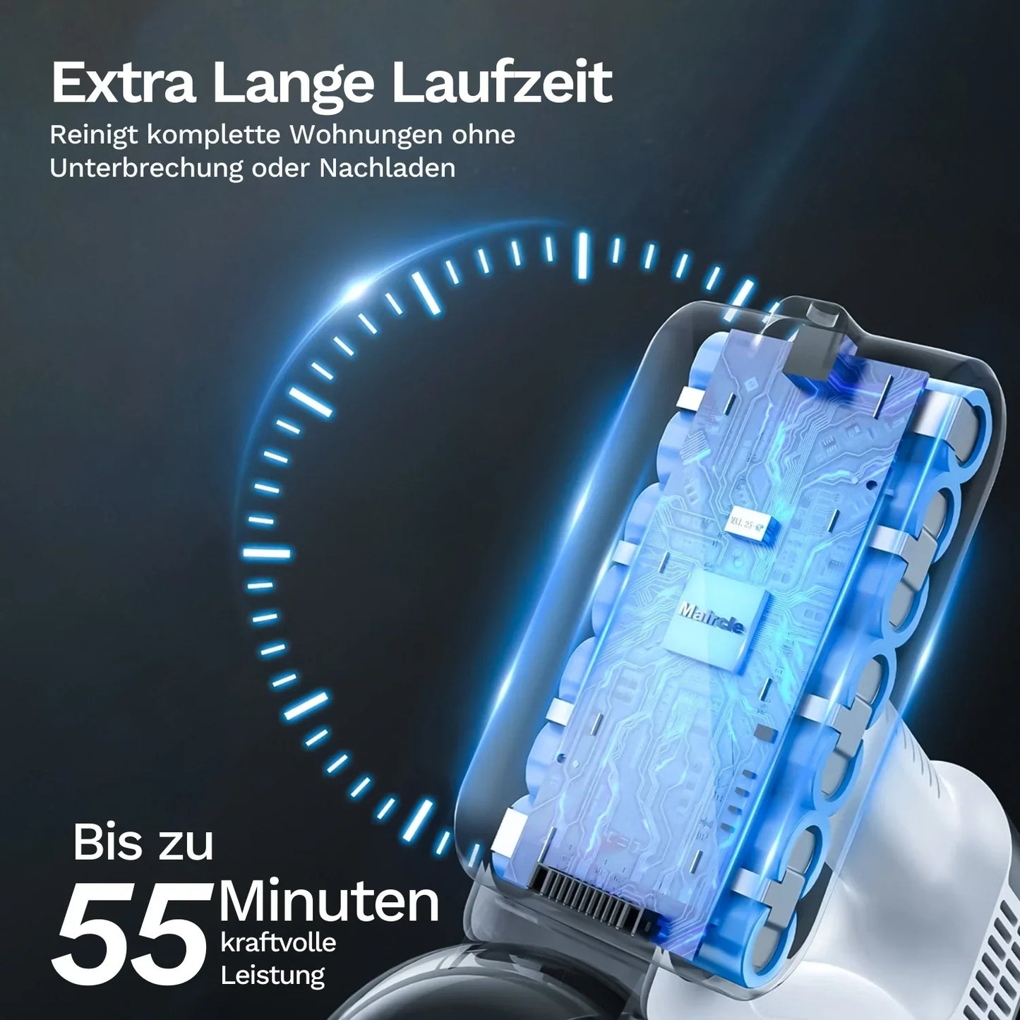 Düse mit transparenter Klappe und blau beleuchtetem Walzenbereich