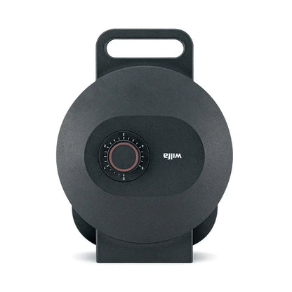 Waffle maker front view with adjustable temperature dial setting
