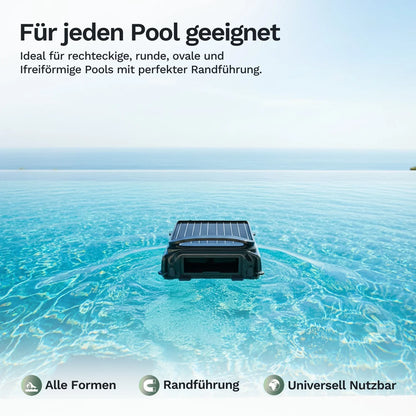 Wybot F1 Solar-Skimmer auf Wasseroberfläche, kompakte Bauform für Poolränder