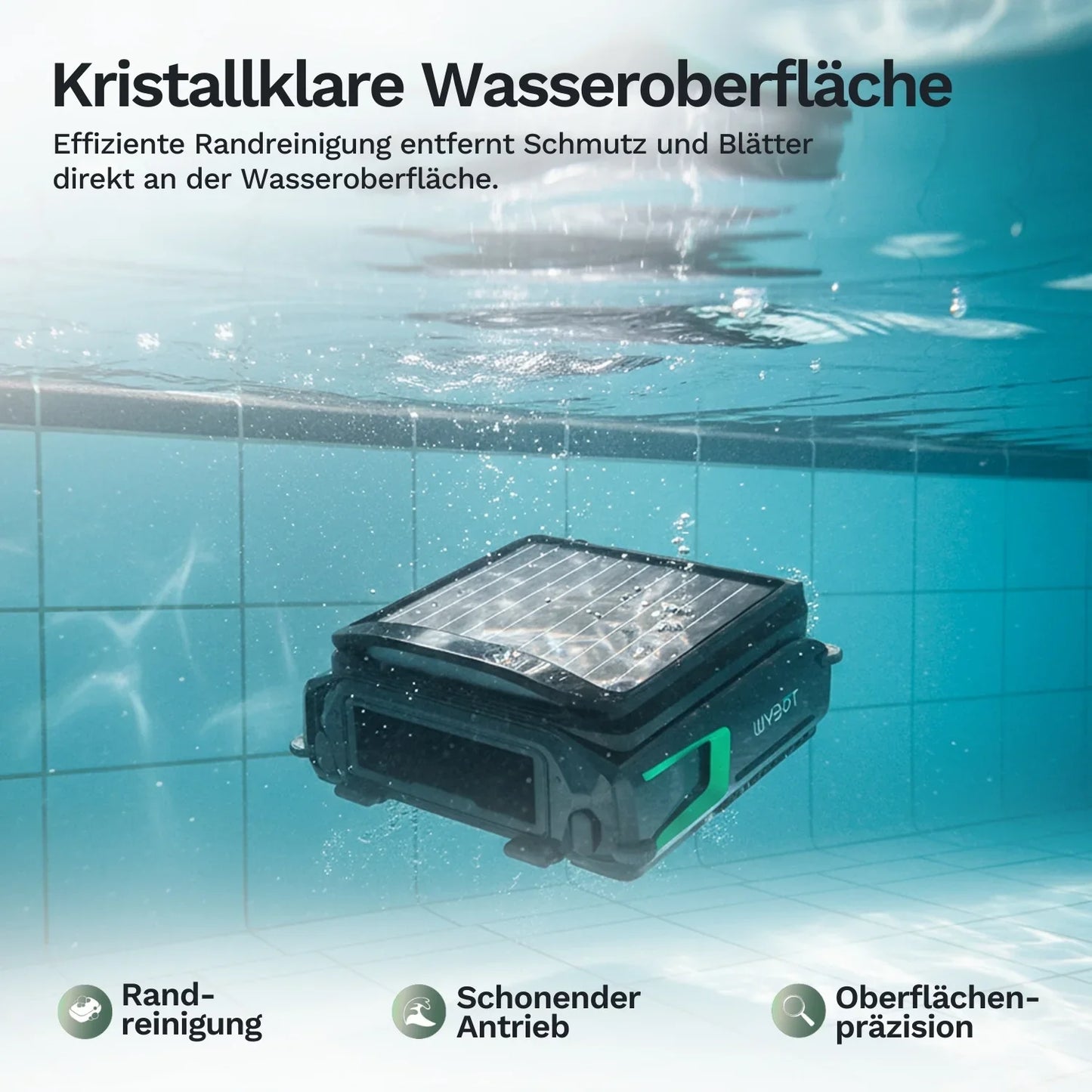 Solar-Skimmer Wybot F1 mit Solarpanel, Reinigung an der Wasseroberfläche