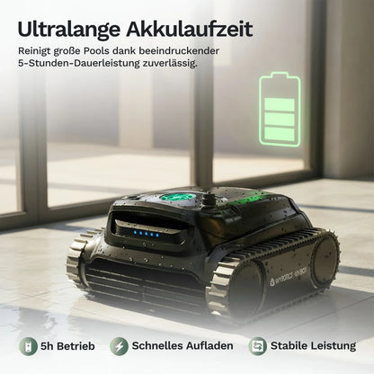 Poolroboter Wybot M1, Draufsicht auf das Gehäuse mit grüner Anzeige und Reglerknopf