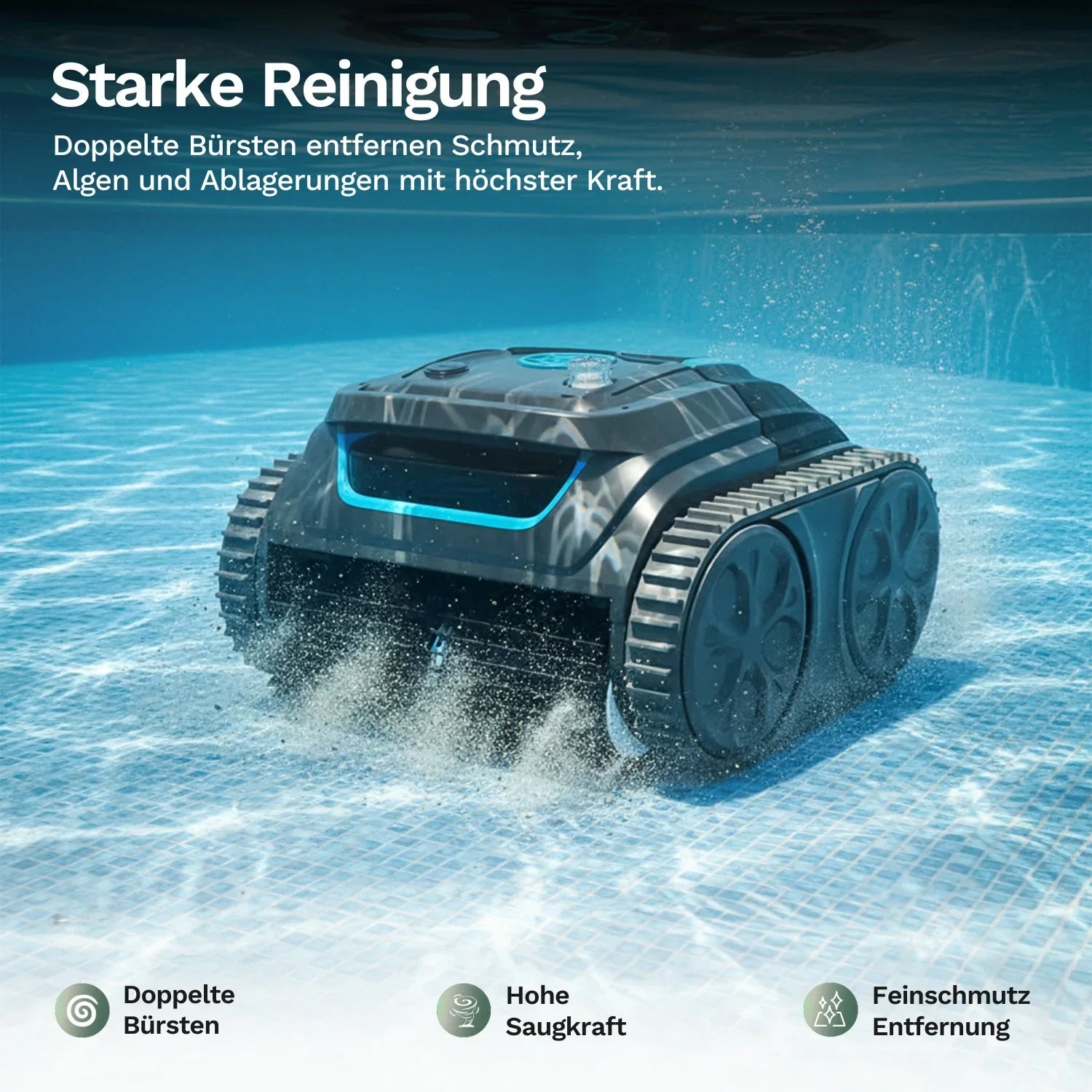 Poolroboter mit Doppelbürsten und hoher Saugleistung, reinigt mit Spritzwasser
