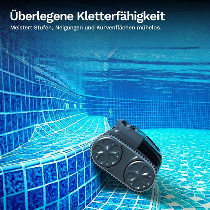 Poolroboter mit großen Antriebsrädern für das Klettern an Wänden und Kurven