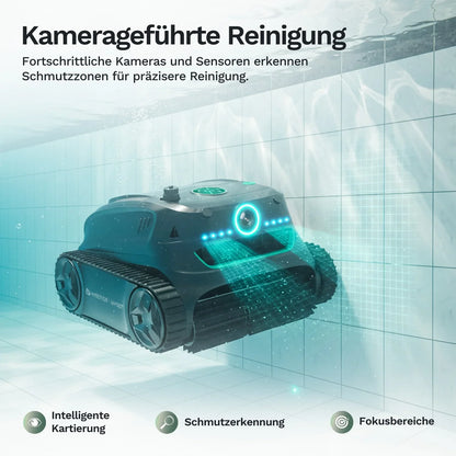 Poolroboter mit Sensor-LEDs und Kameramodul auf der Oberseite